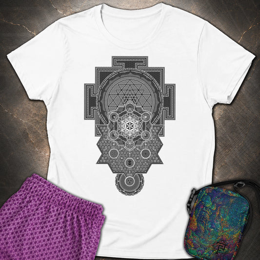 Sri Yantra Intricate Sacred Patterns - Sri Yantra Intricate Sacred Patterns Womens T-Shirt - White