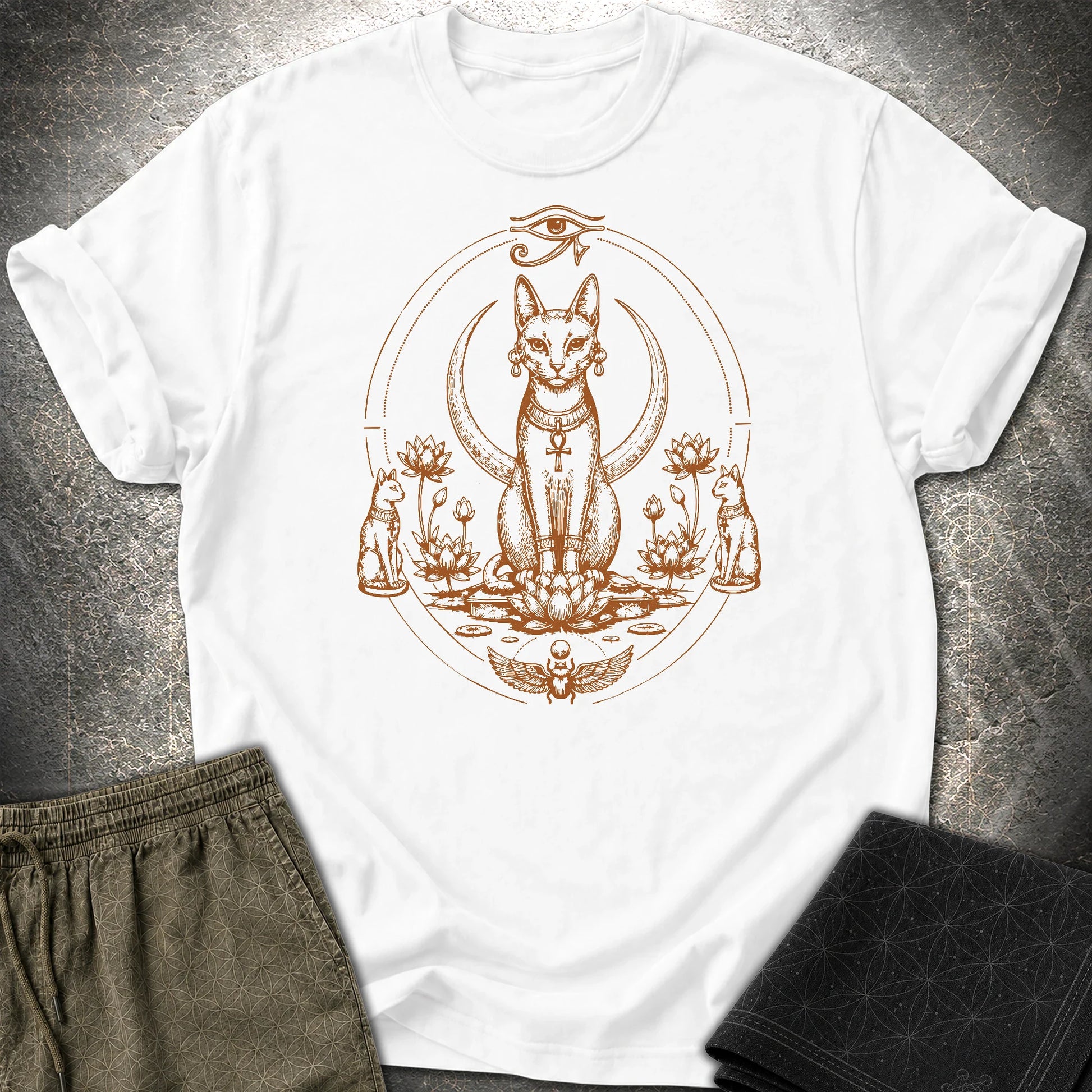 Sacred Cat Among Lotus Blooms - Sacred Cat Among Lotus Blooms T-Shirt - White