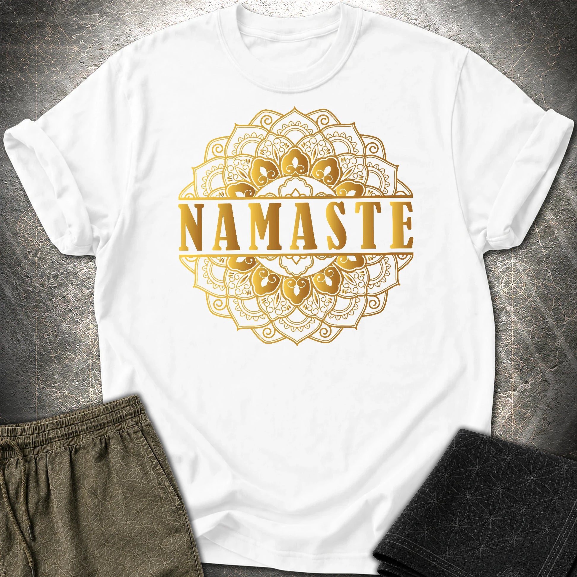Namaste Gold Mandala T-Shirt - Namaste Gold Mandala T-Shirt - White