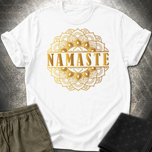 Namaste Gold Mandala T-Shirt - Namaste Gold Mandala T-Shirt - White
