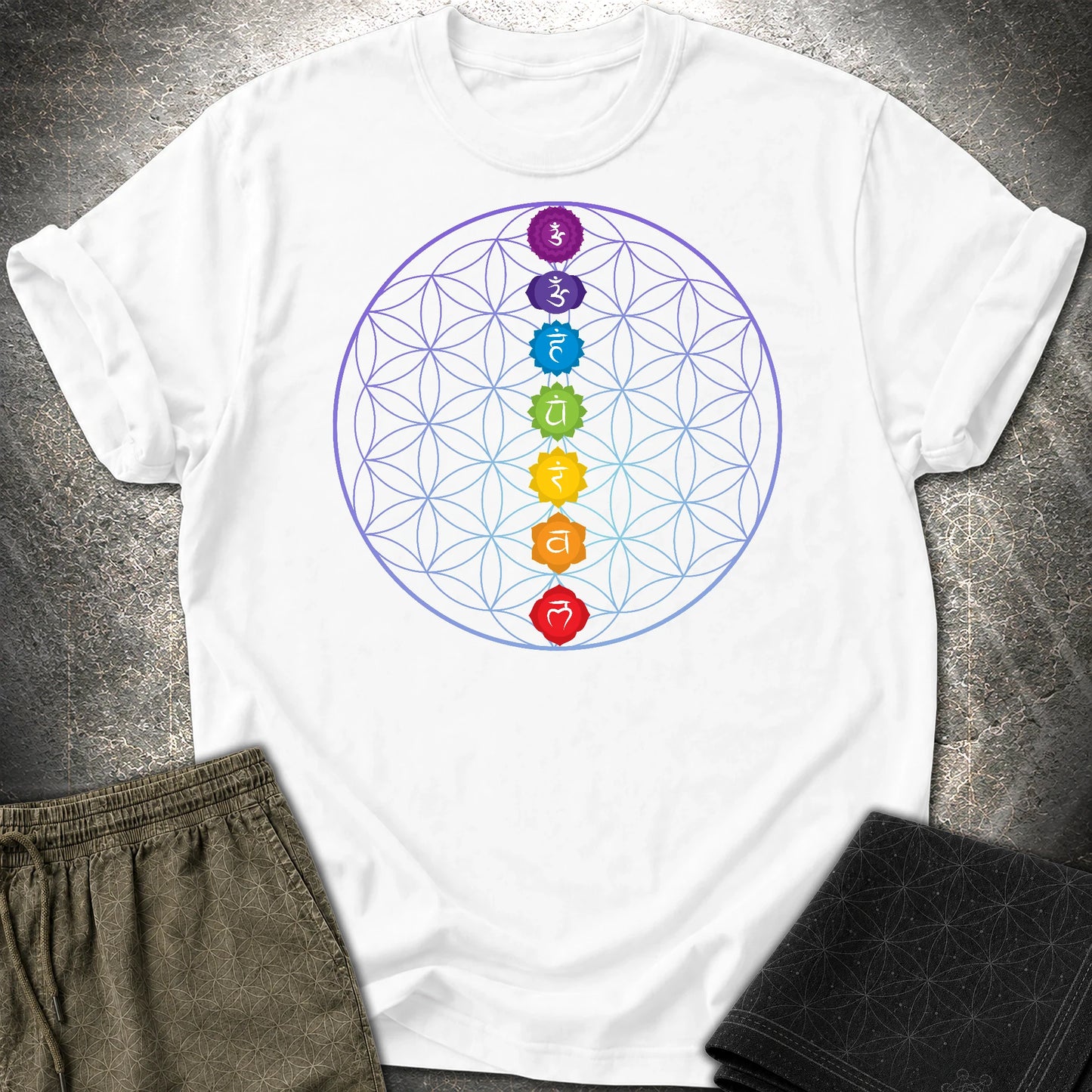 Chakras Flower Of Life T-Shirt - Chakras Flower Of Life T-Shirt - White