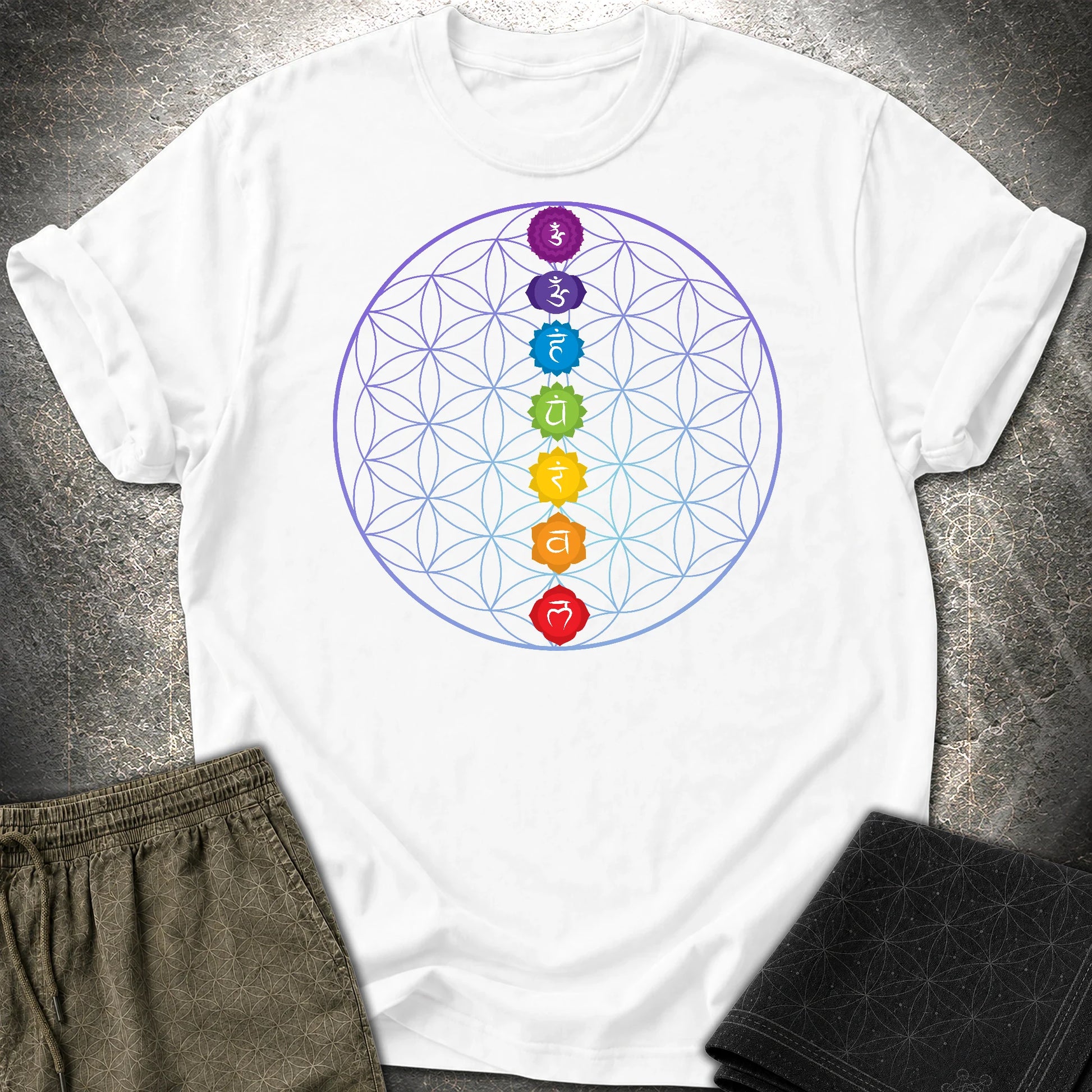 Chakras Flower Of Life T-Shirt - Chakras Flower Of Life T-Shirt - White