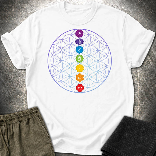 Chakras Flower Of Life T-Shirt - Chakras Flower Of Life T-Shirt - White