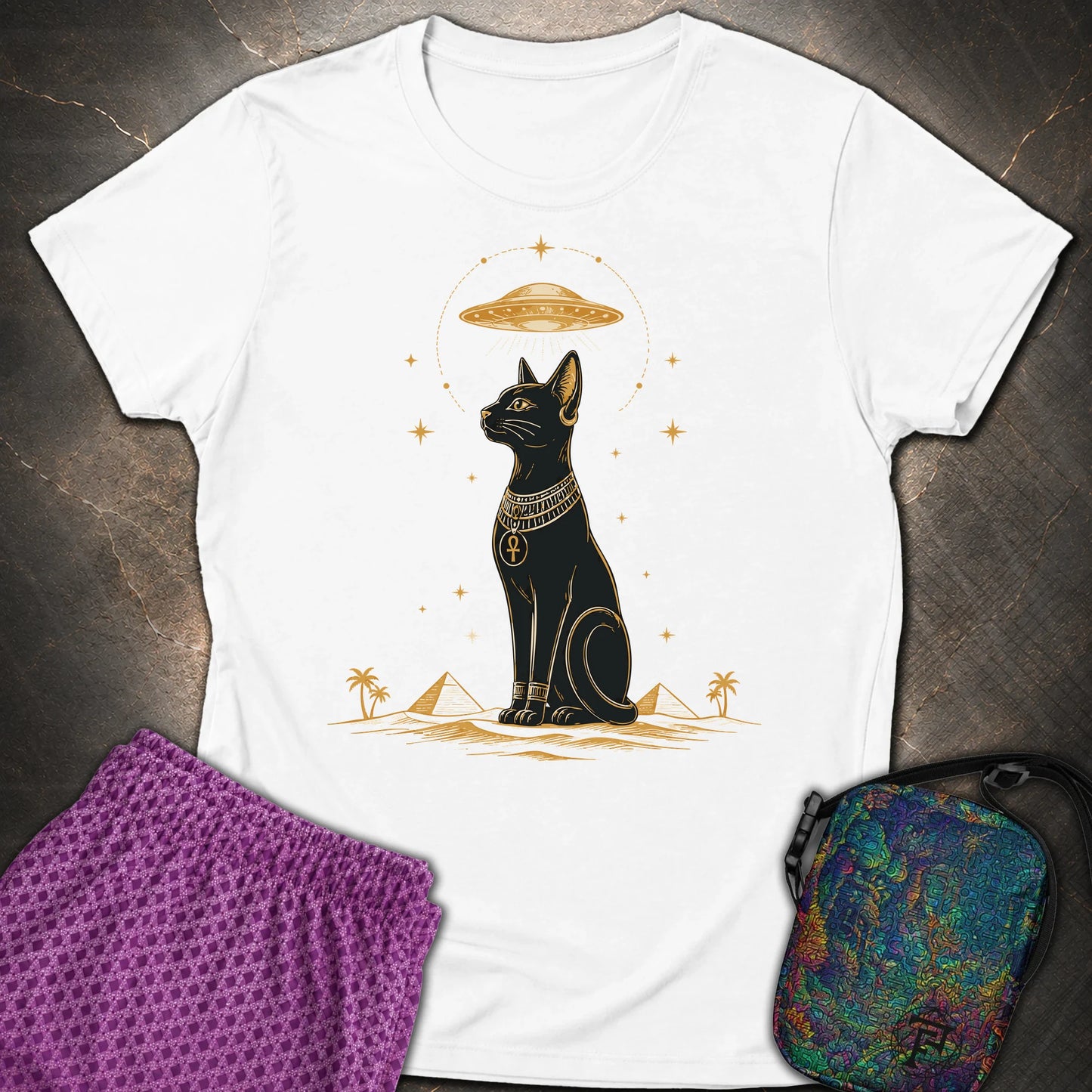 Celestial Cat Beneath the Starship - Celestial Cat Beneath the Starship Womens T-Shirt - White