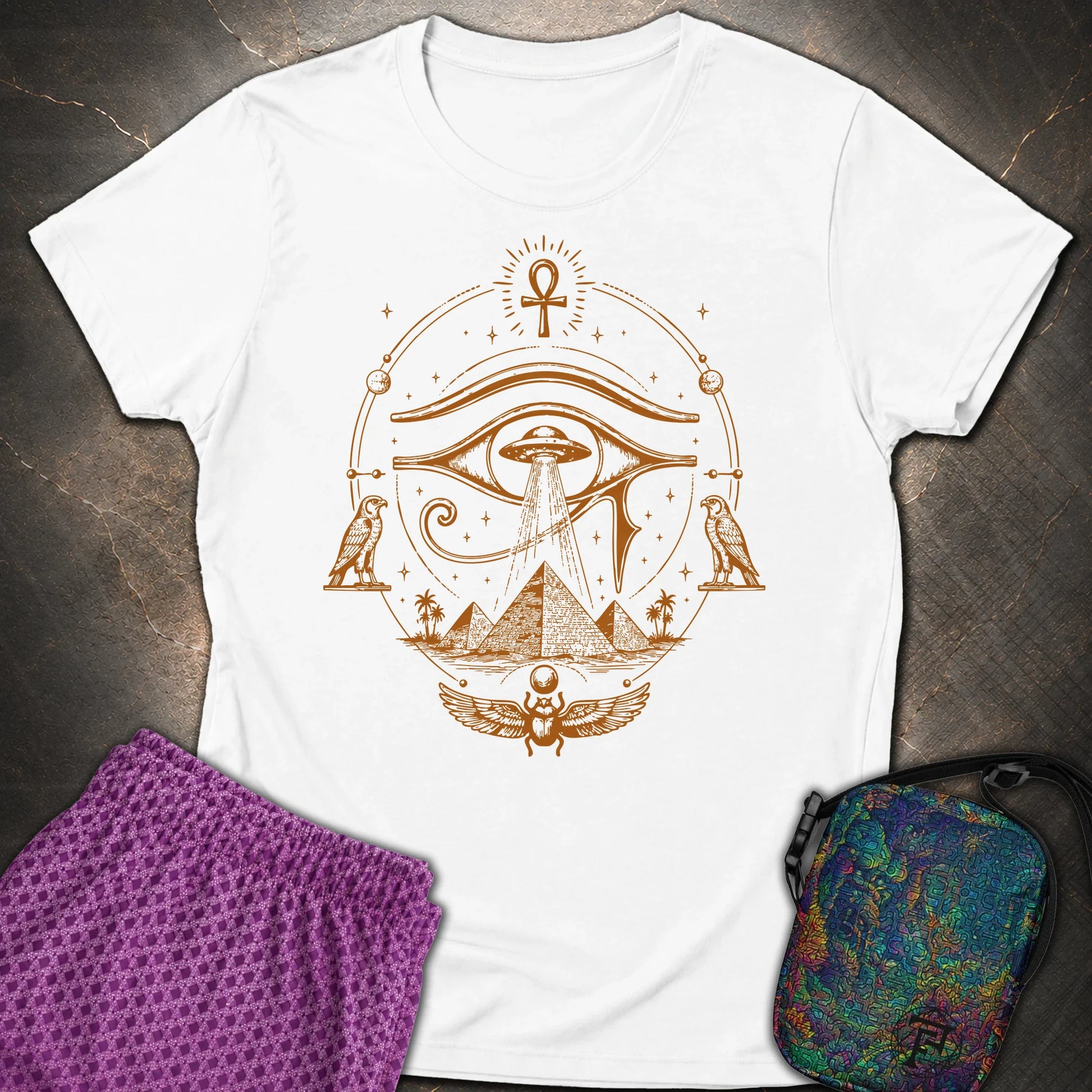 Ancient Eye Over Alien Pyramids - Ancient Eye Over Alien Pyramids Womens T-Shirt - White