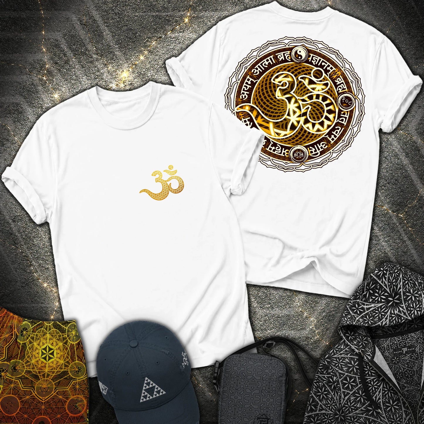 Ohm Sanskrit Scriptures 2 Sided T-Shirt - Ohm Sanskrit Scriptures 2 Sided T-Shirt - White