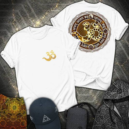 Ohm Sanskrit Scriptures 2 Sided T-Shirt - Ohm Sanskrit Scriptures 2 Sided T-Shirt - White