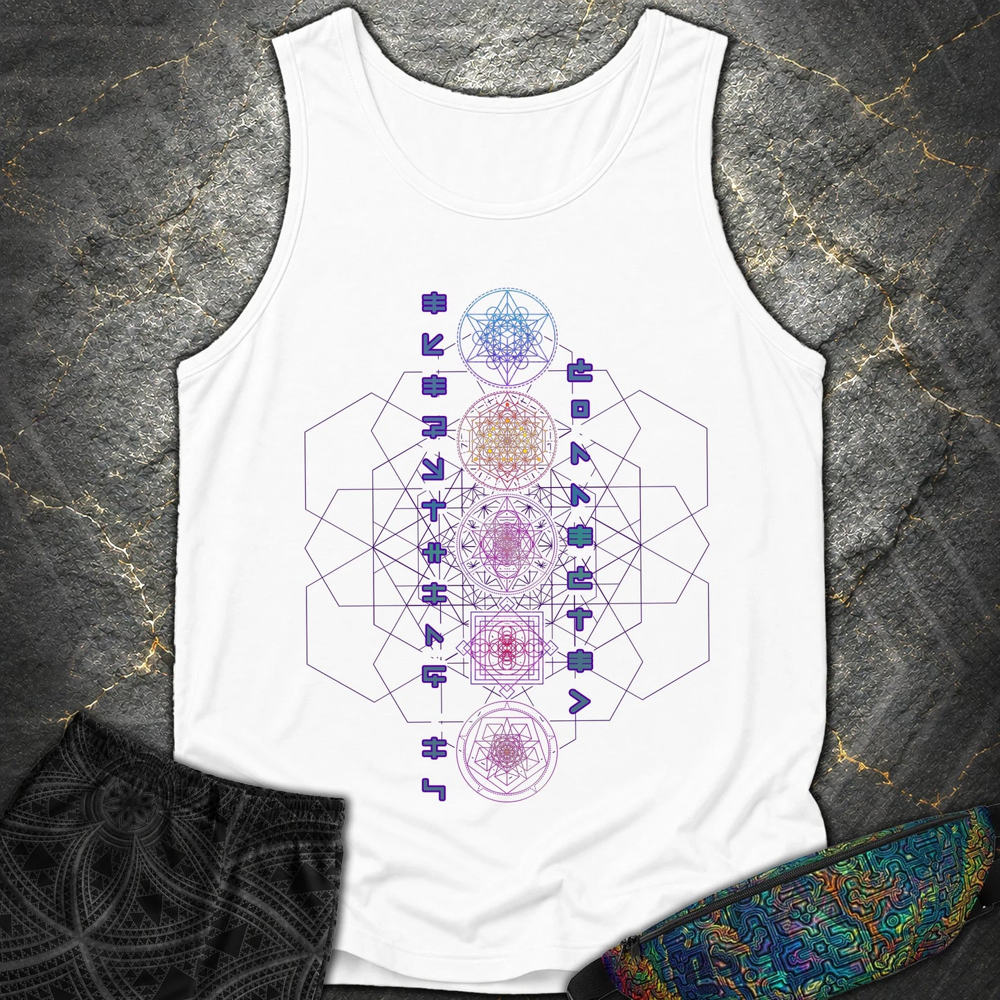 Everything Is Connected Sacred Geometry T-Shirt - Everything Is Connected Sacred Geometry Comfort Tank Top - White