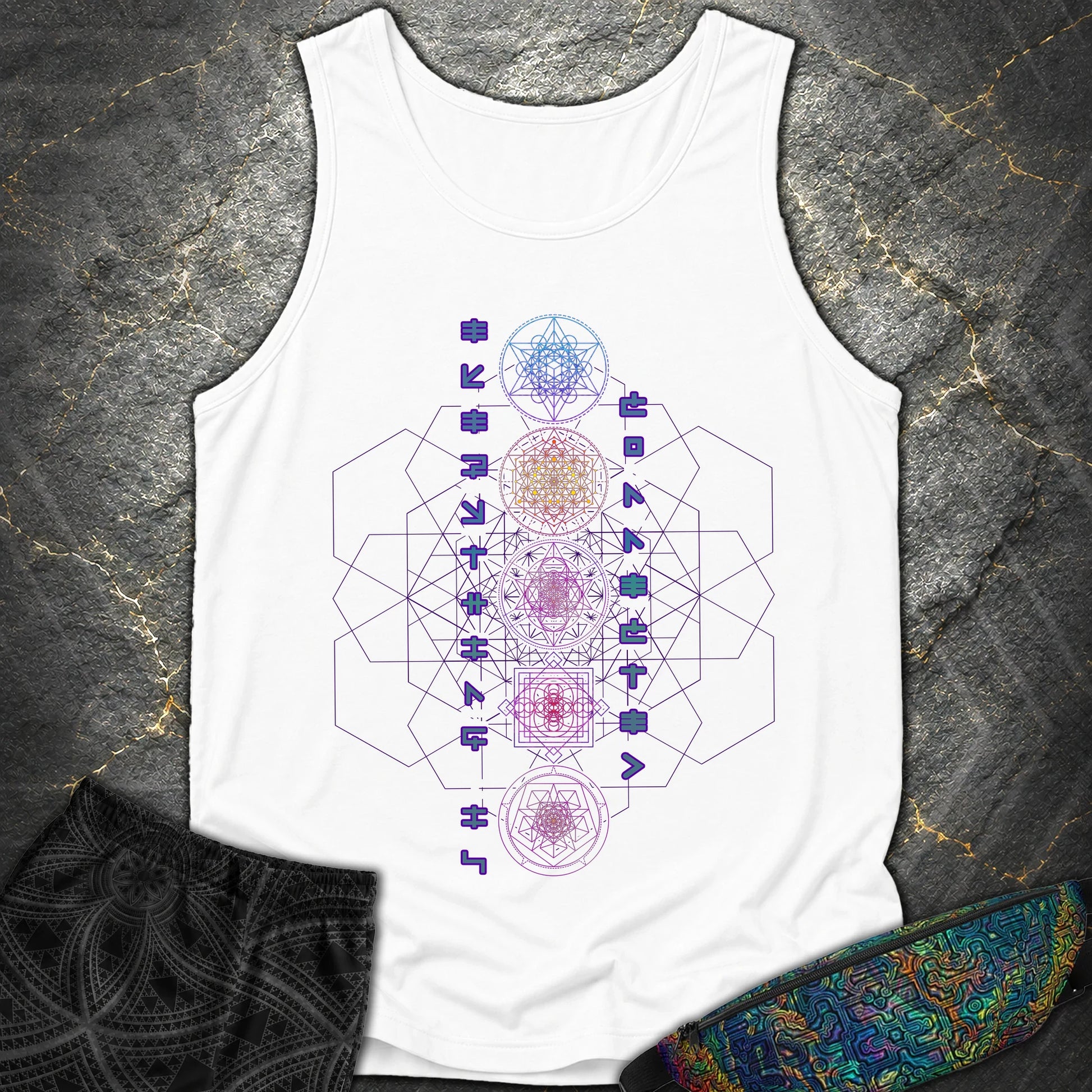 Everything Is Connected Sacred Geometry T-Shirt - Everything Is Connected Sacred Geometry Comfort Tank Top - White