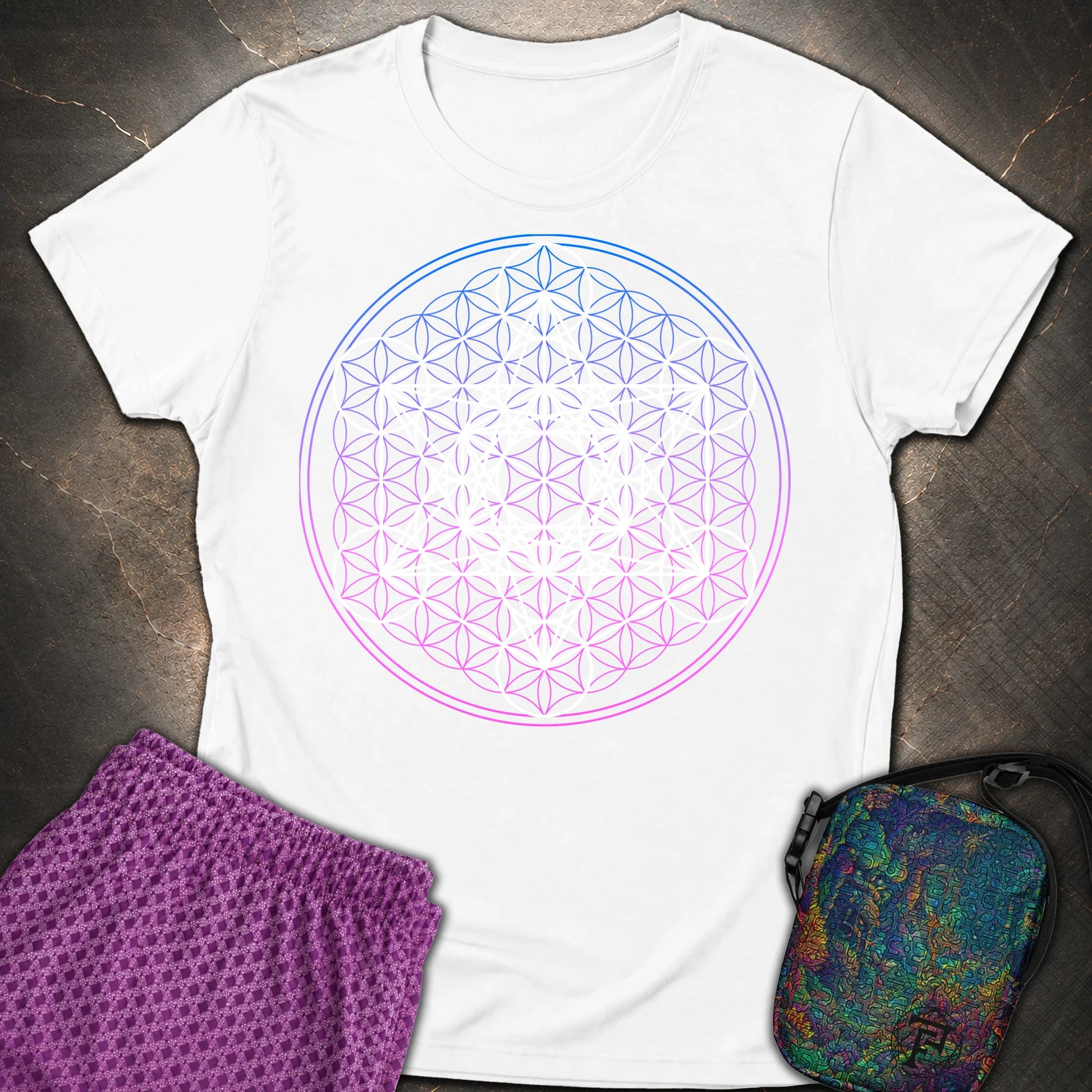 White Metatron Gradient Flower Womens T-Shirt - White Metatron Gradient Flower Womens T-Shirt - White