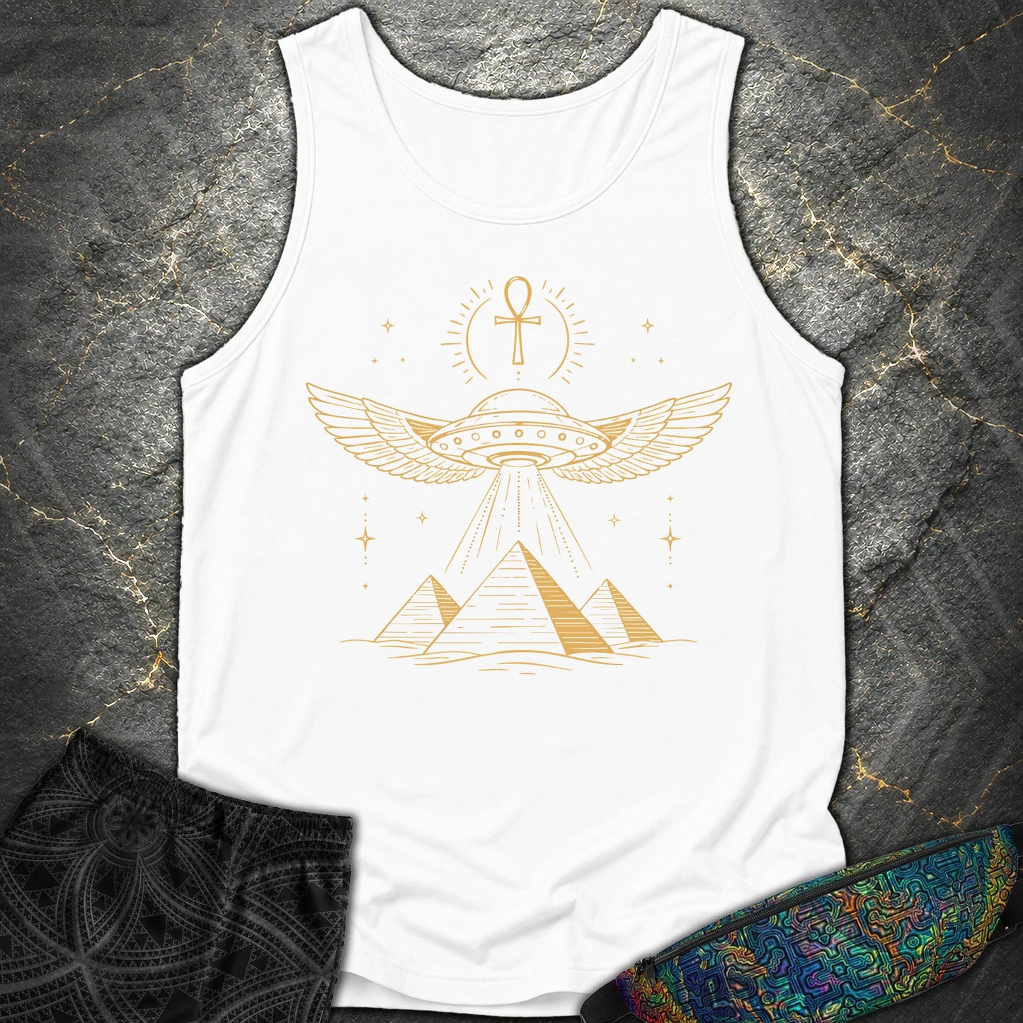 Winged Starship Over the Pyramids - Winged Starship Over the Pyramids Comfort Tank Top - White