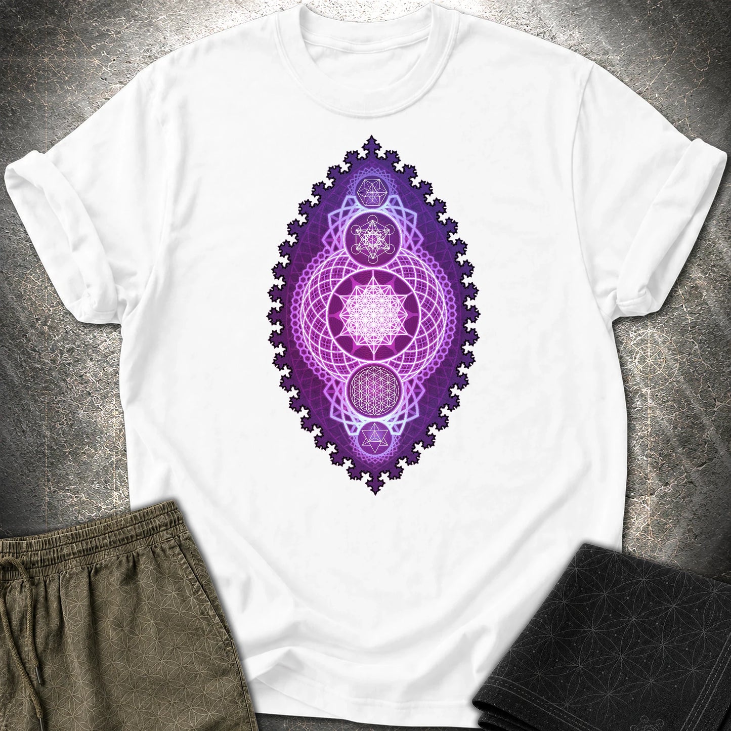 Fractal Sacred Geometry Fusion T-Shirt - Fractal Sacred Geometry Fusion T-Shirt - White