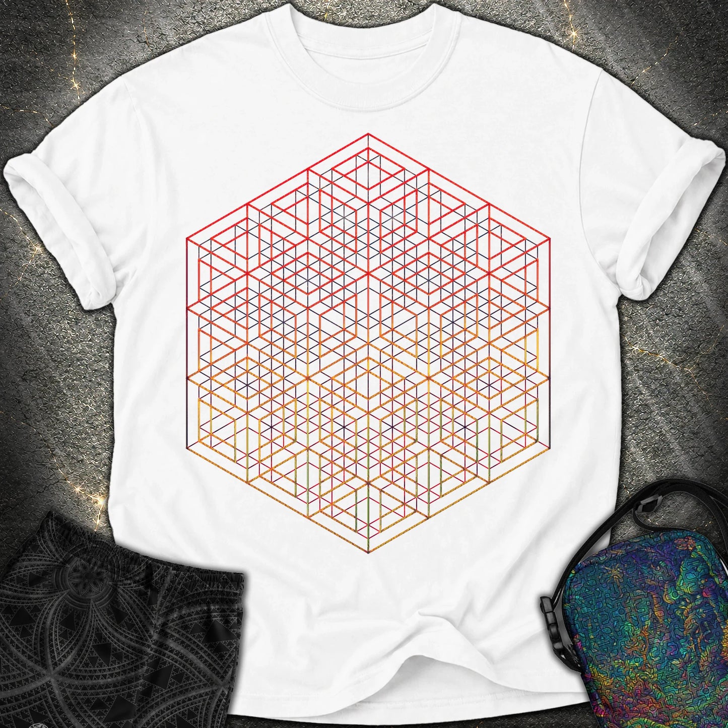 3D Wireframe Cube T-Shirt - 3D Wireframe Cube Comfort T-Shirt - White