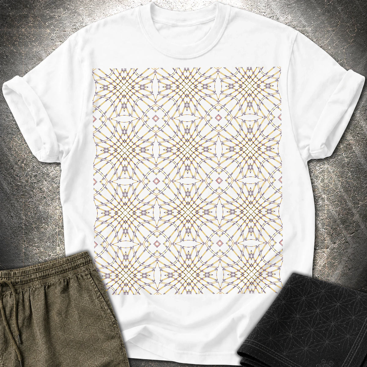 Psychedelic Geometric Kaleidoscope Boho Pattern T-Shirt - Psychedelic Geometric Kaleidoscope Boho Pattern T-Shirt - White
