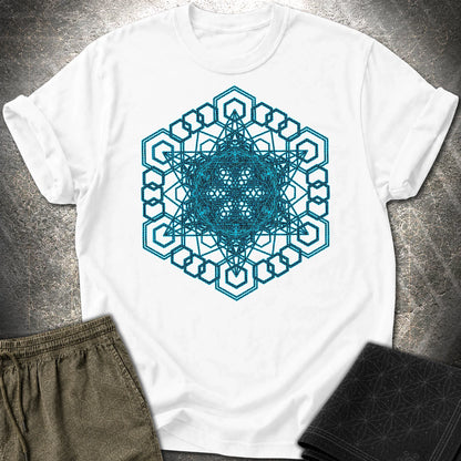 Sacred Geometry T-Shirt, Blue Geometric Mandala Shirt, Visionary Pattern Graphic Tee - Sacred Geometry T-Shirt, Blue Geometric Mandala Shirt, Visionary Pattern Graphic Tee - White