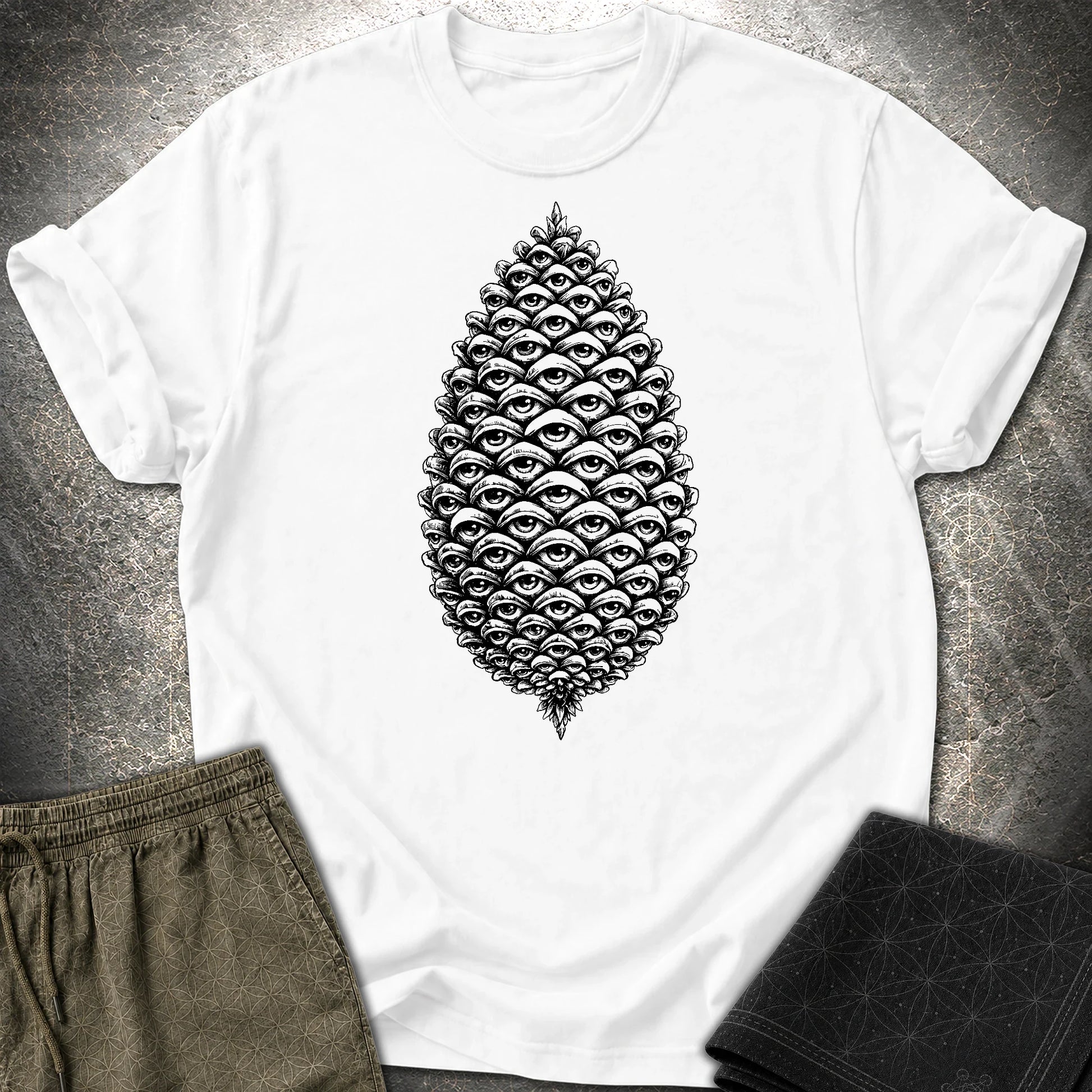 All Seeing Pinecone Black T-Shirt - All Seeing Pinecone Black T-Shirt - White