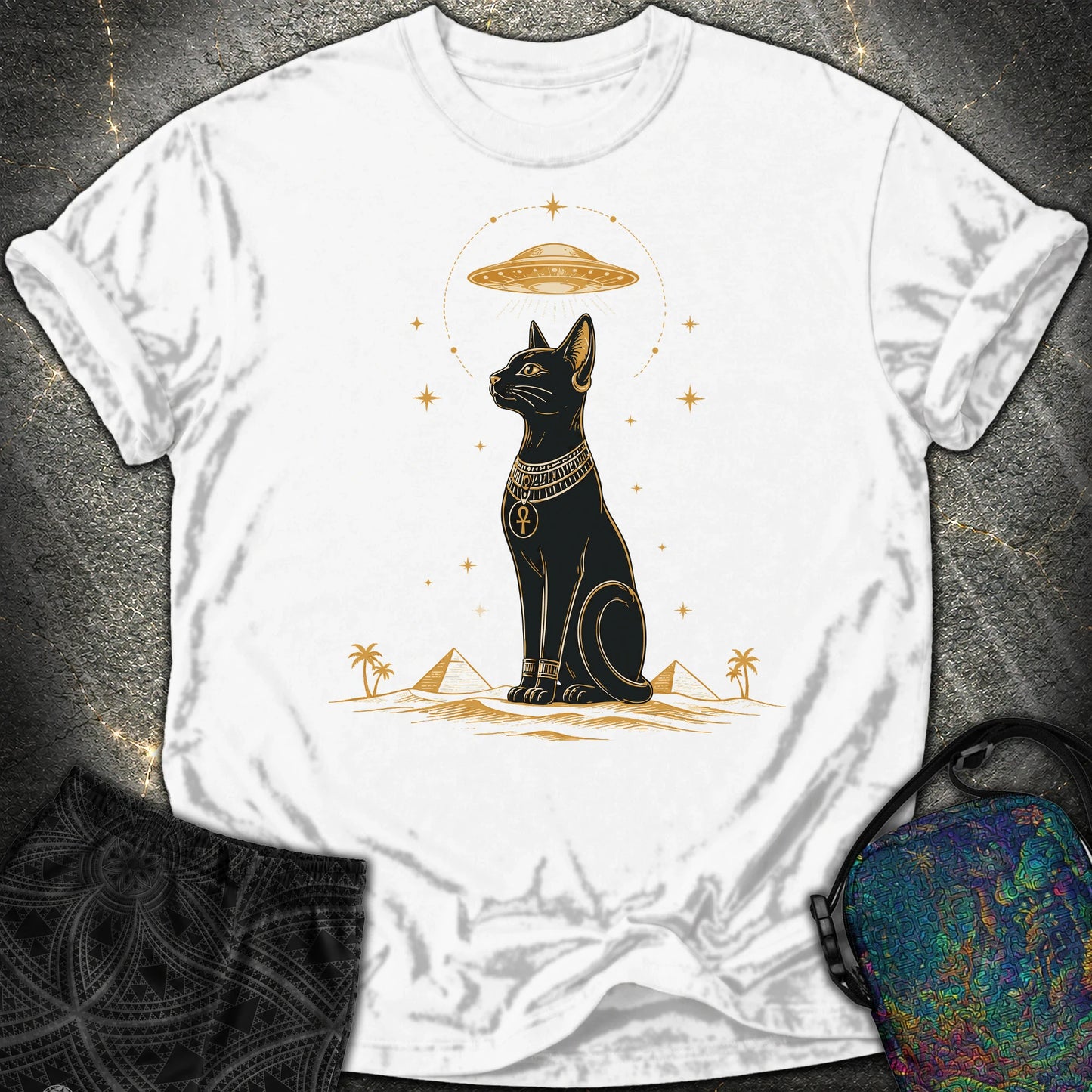 Celestial Cat Beneath the Starship - Celestial Cat Beneath the Starship Comfort T-Shirt - White