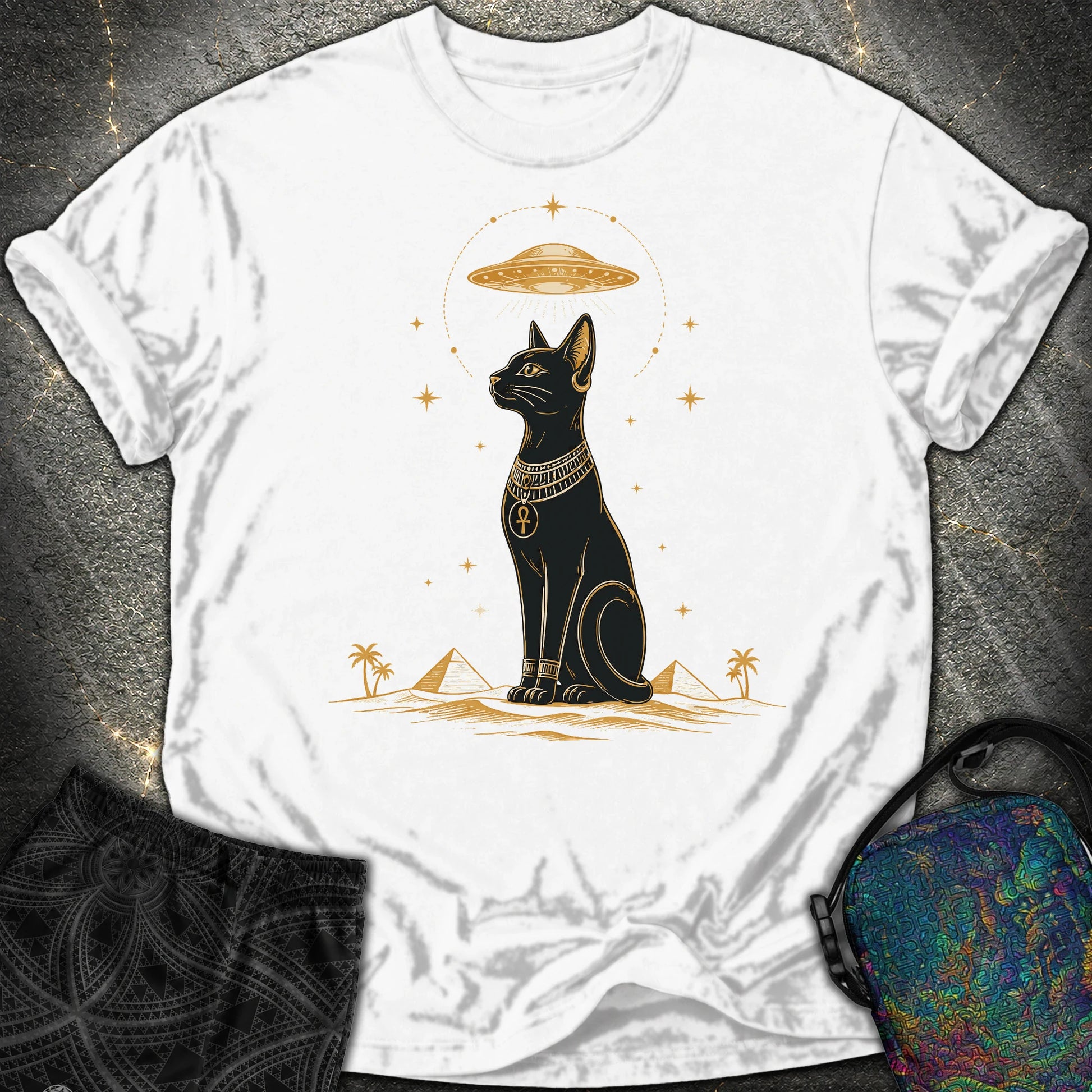Celestial Cat Beneath the Starship - Celestial Cat Beneath the Starship Comfort T-Shirt - White