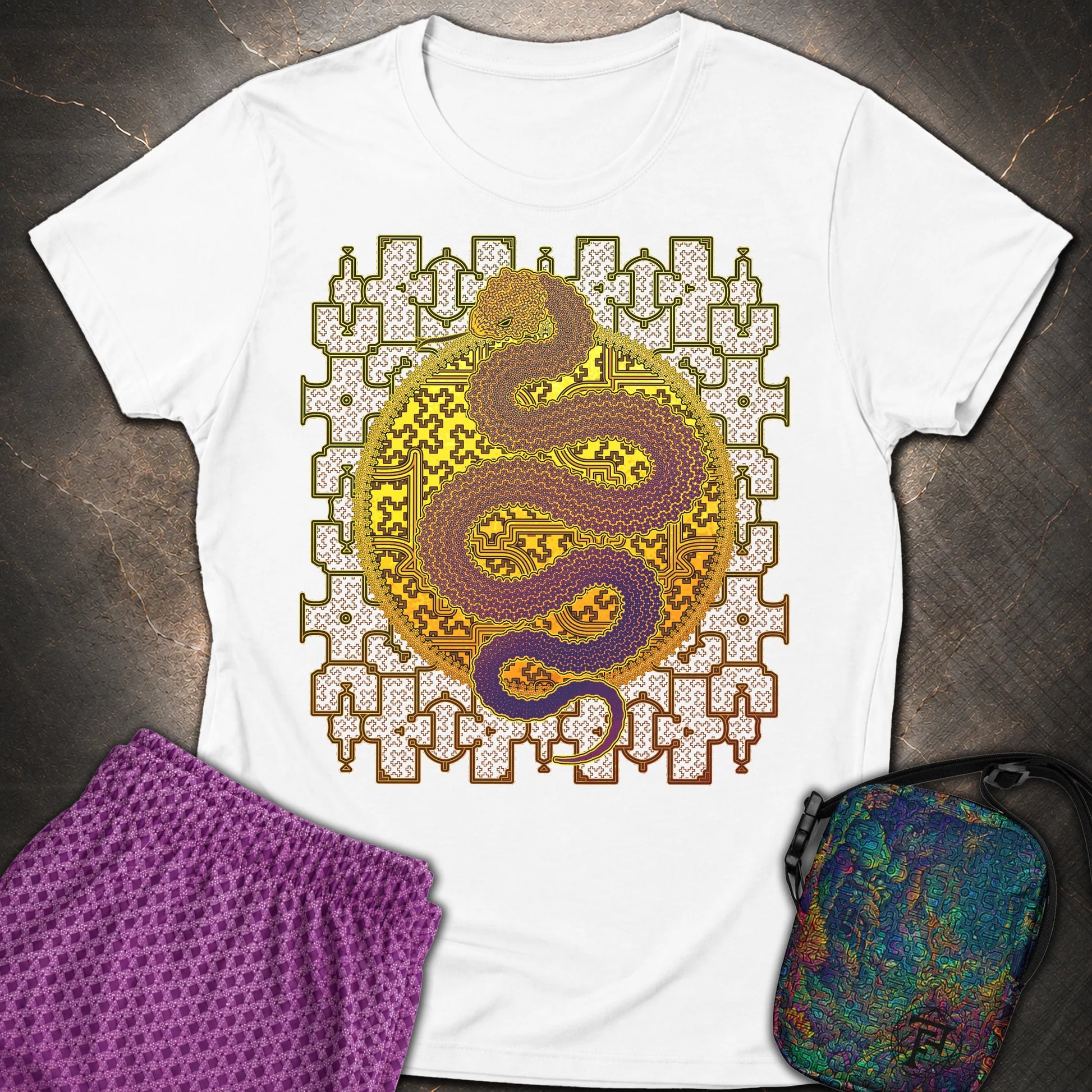 Shipibo Kene Cosmic Snake - Shipibo Kene Cosmic Snake Women's T-Shirt - White