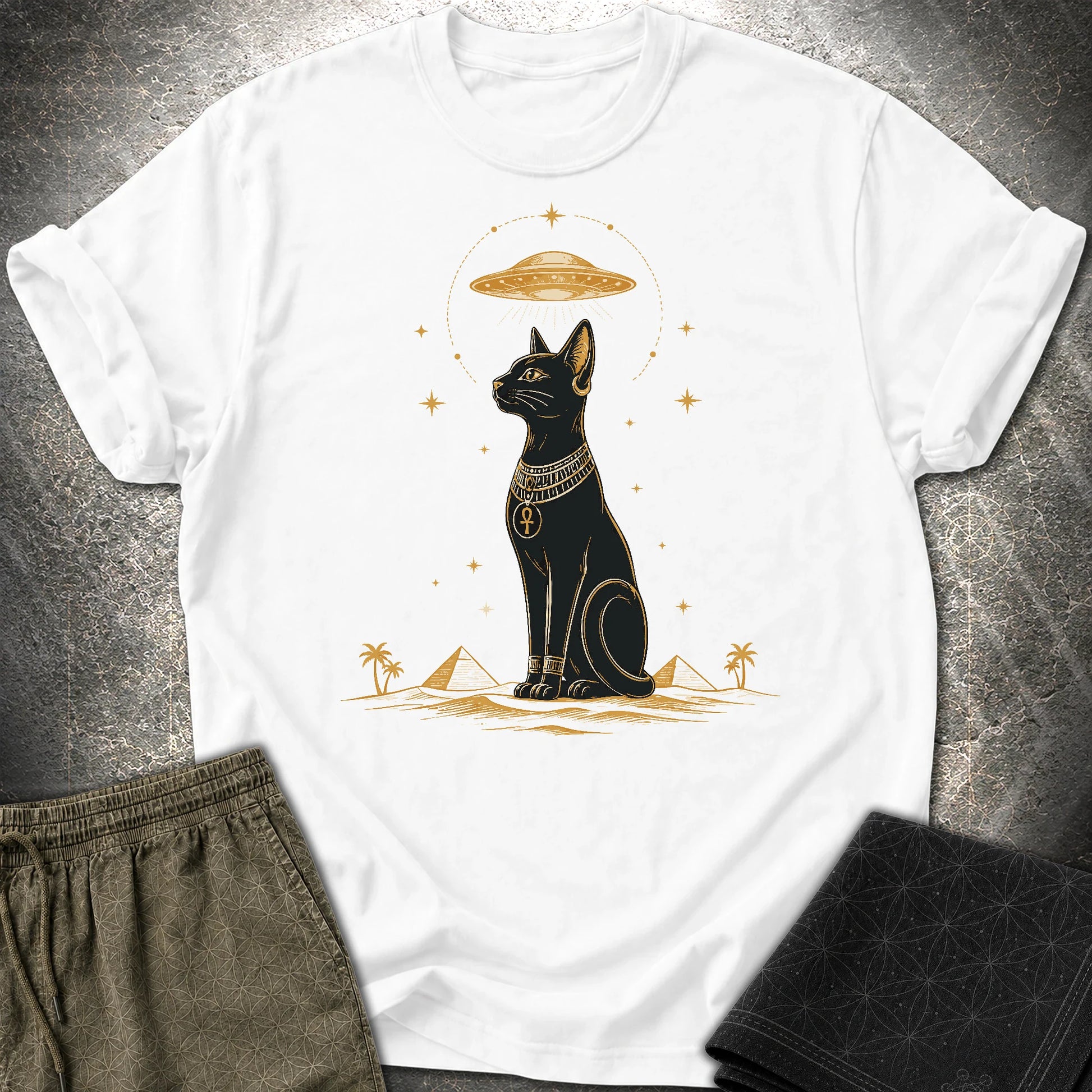 Celestial Cat Beneath the Starship - Celestial Cat Beneath the Starship T-Shirt - White