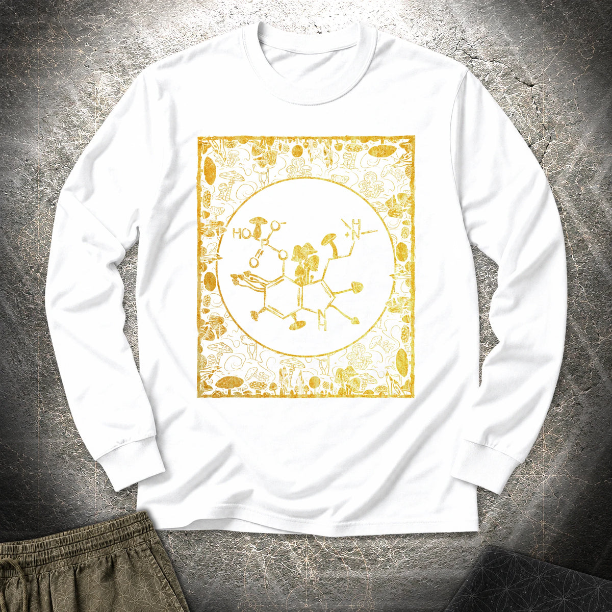 Psilocybin Molecule Mushroom Frame - Psilocybin Molecule Mushroom Frame Long Sleeve Shirt - White