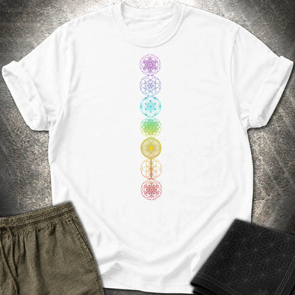 7 Sacred Geometry Chakras T-Shirt - 7 Sacred Geometry Chakras T-Shirt - White