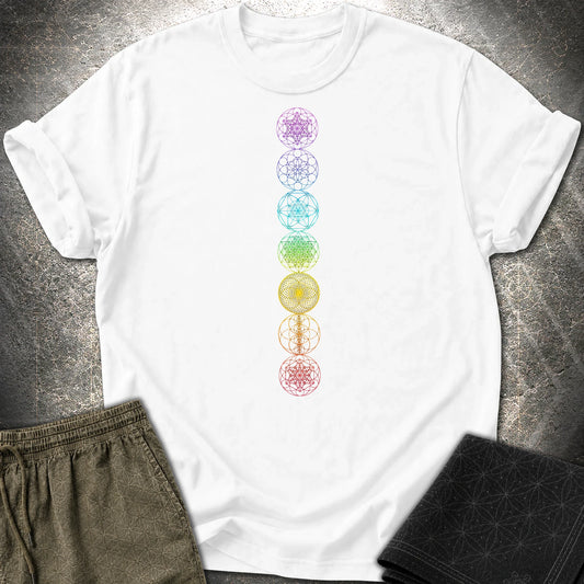 7 Sacred Geometry Chakras T-Shirt - 7 Sacred Geometry Chakras T-Shirt - White