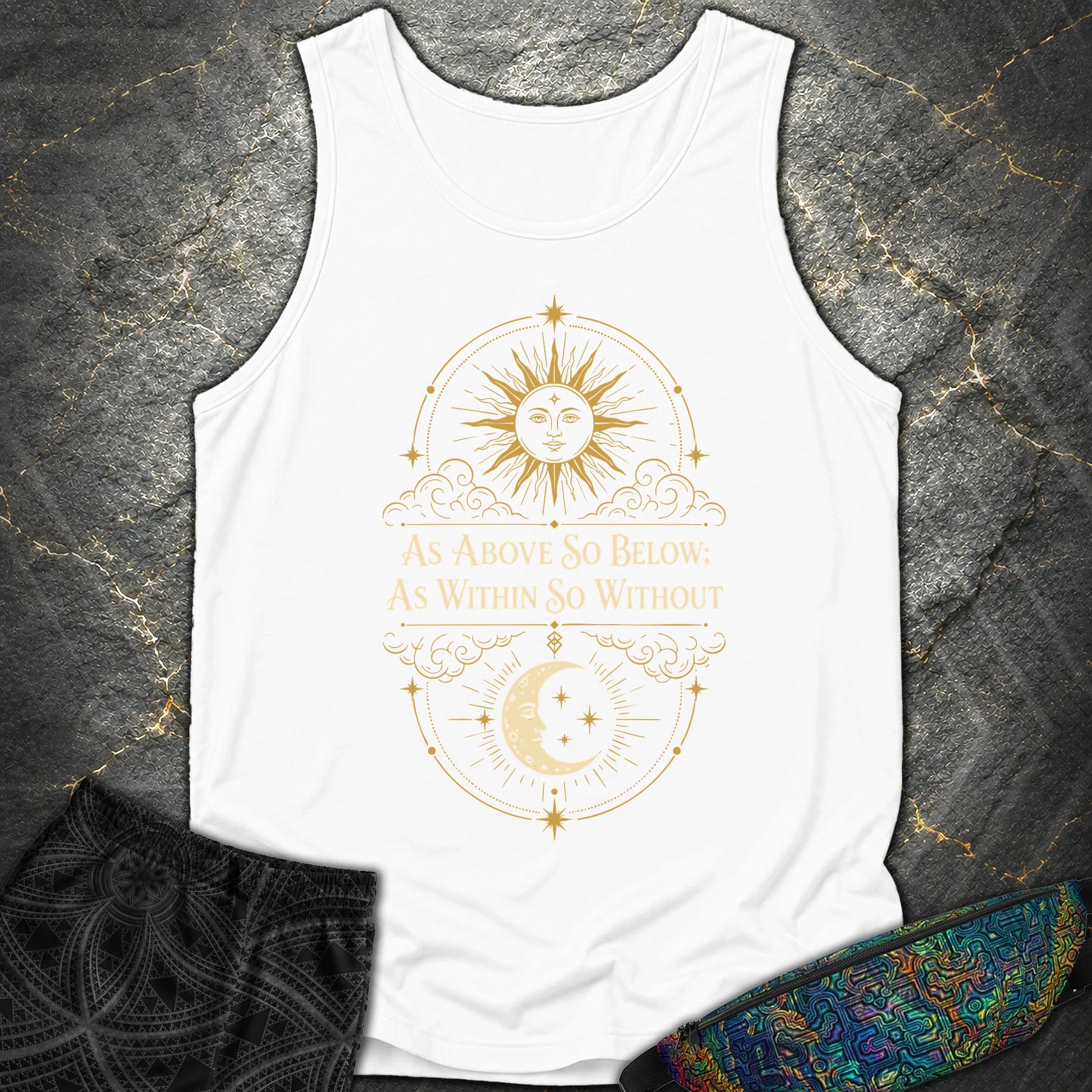 As Above So Below Sun Moon Colored - As Above So Below Sun Moon Colored Comfort Tank Top - White