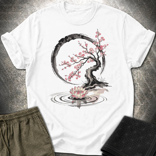 Cherry Blossom Lotus Zen T-shirt - Cherry Blossom Lotus Zen T-shirt - White