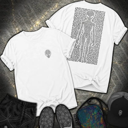 Psychedelic Distressed Alien 2 Sided Comfort T-Shirt - Psychedelic Distressed Alien 2 Sided Comfort T-Shirt - White