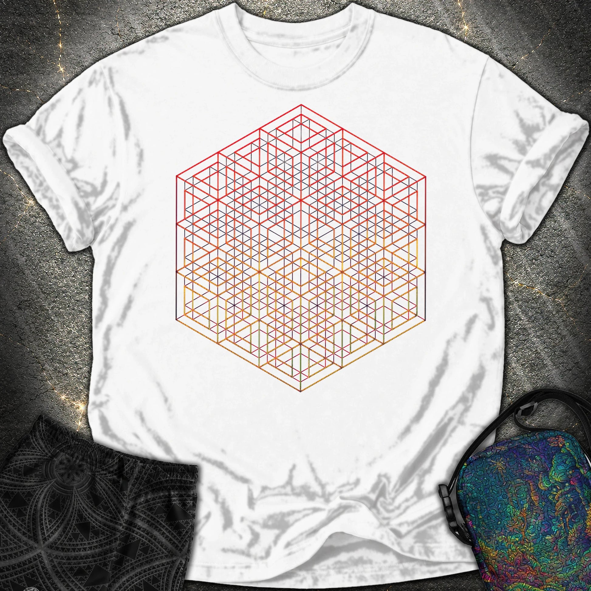 3D Wireframe Cube Comfort T-Shirt - 3D Wireframe Cube Comfort T-Shirt - White