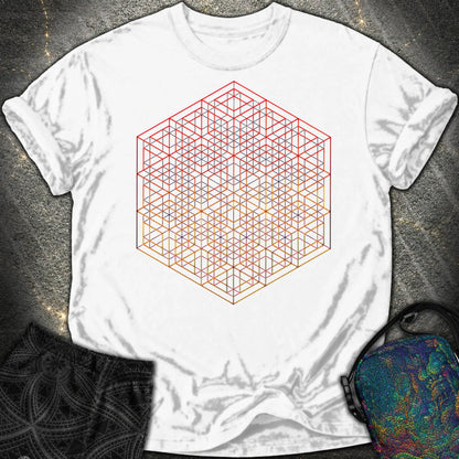 3D Wireframe Cube Comfort T-Shirt - 3D Wireframe Cube Comfort T-Shirt - White