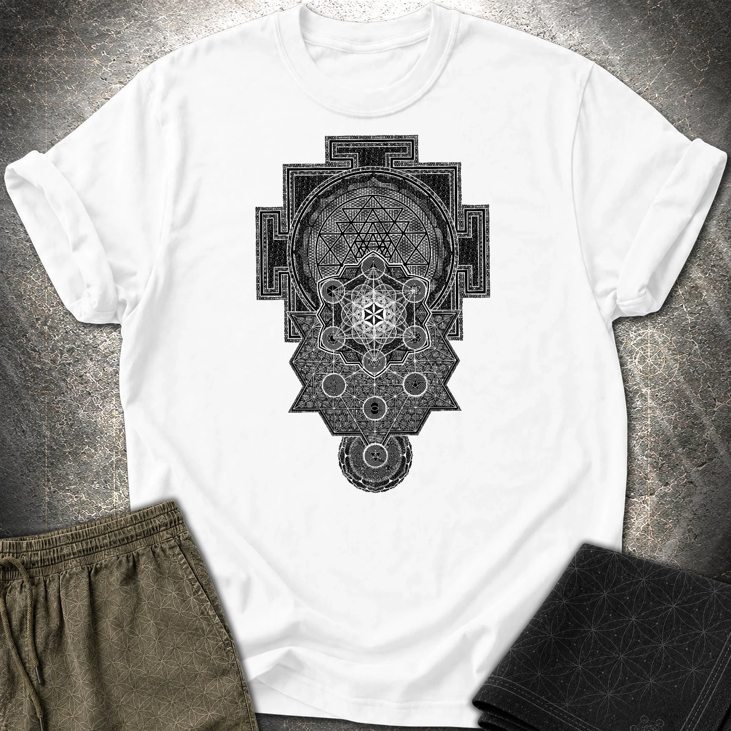Sri Yantra Intricate Sacred Patterns T-Shirt - Sri Yantra Intricate Sacred Patterns T-Shirt - White
