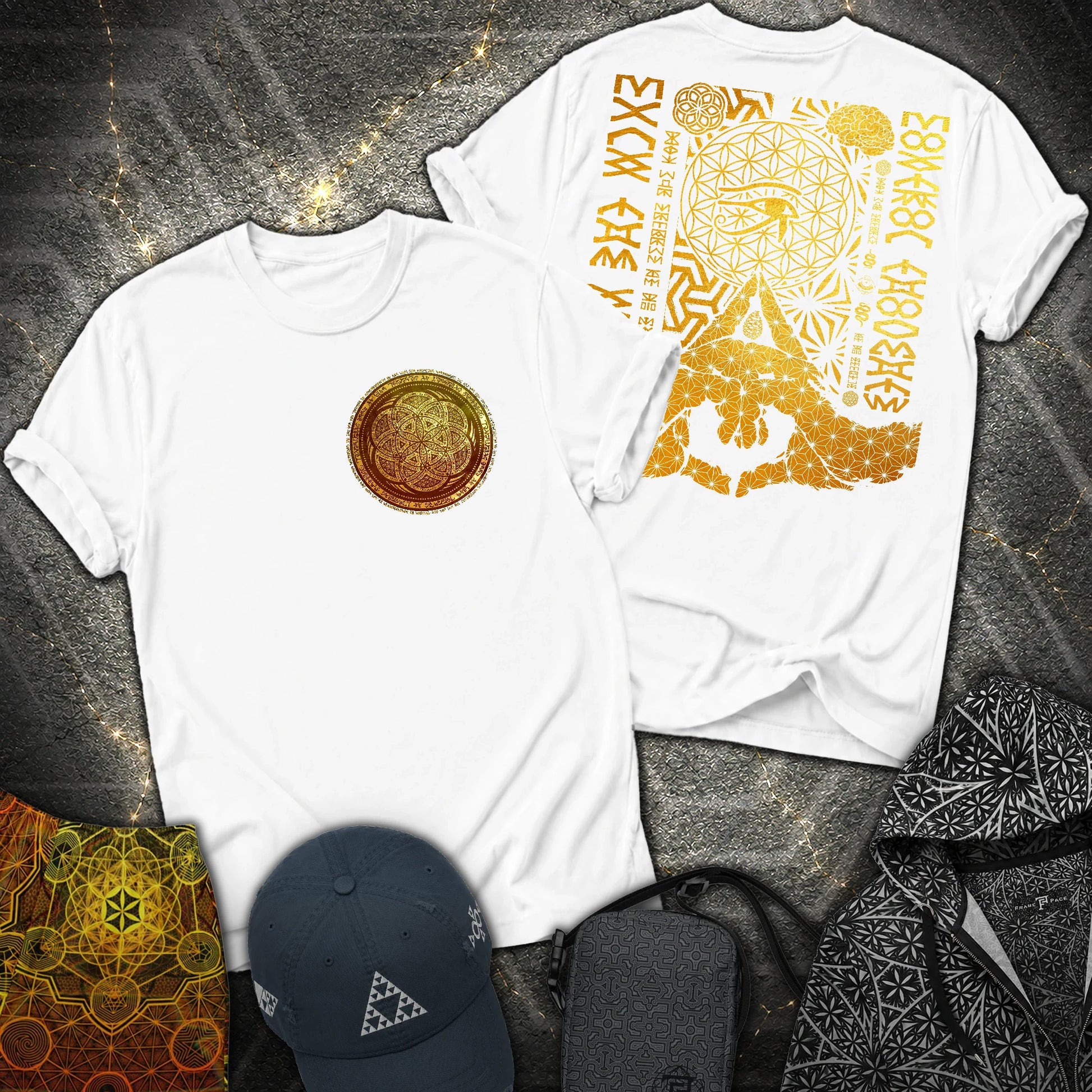 Kalesvara Mudra Seed Of Life 2 Sided T-Shirt - Kalesvara Mudra Seed Of Life 2 Sided T-Shirt - White