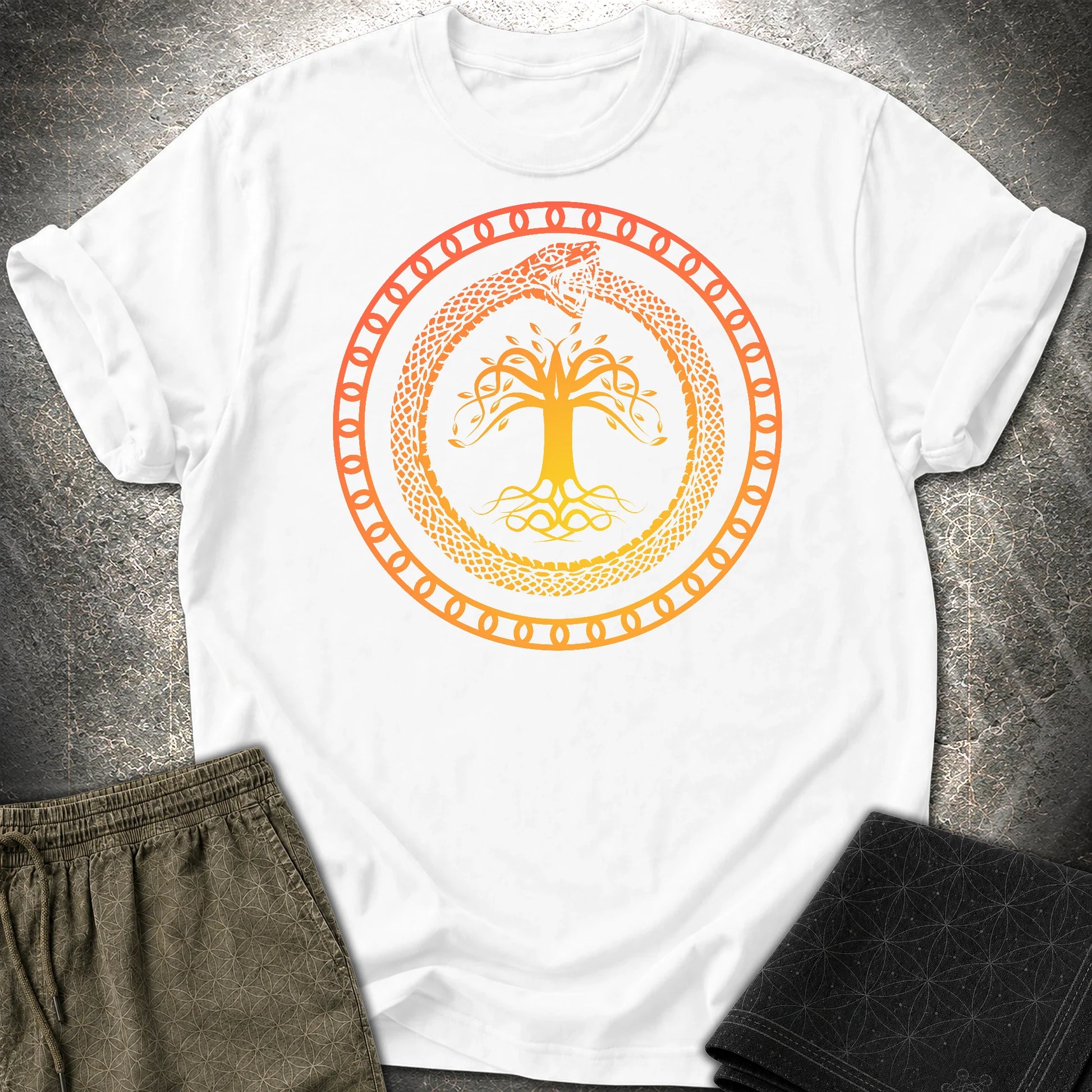 Ouroboros Tree Of Life Unisex T-Shirt - Ouroboros Tree Of Life Unisex T-Shirt - White
