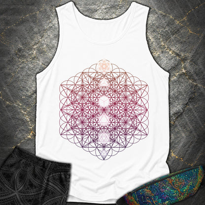 64 Tetrahedron Platonic Solids Metatron - 64 Tetrahedron Platonic Solids Metatron Tank Top - White