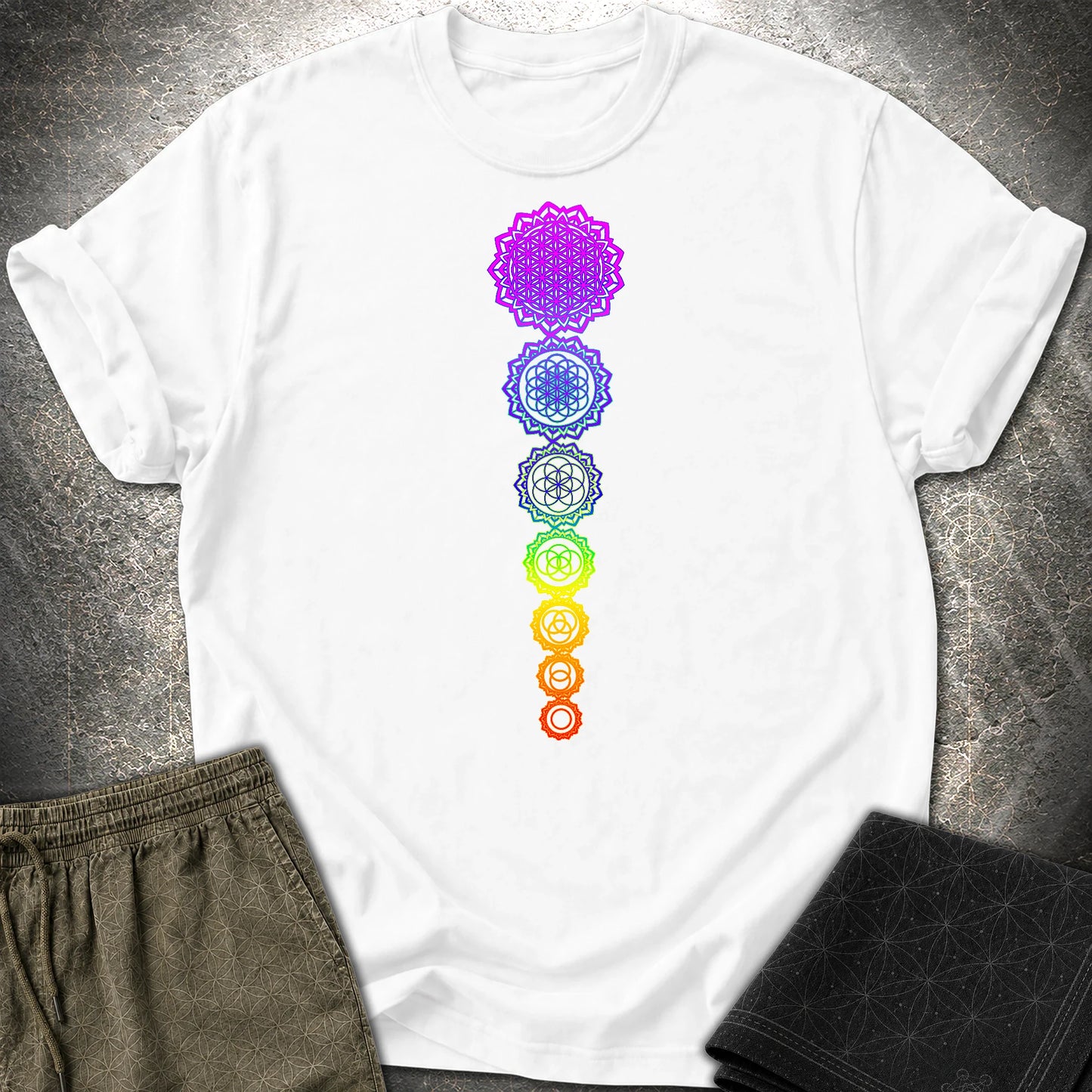 Flower Of Life Chakras T-Shirt - Flower Of Life Chakras T-Shirt - White