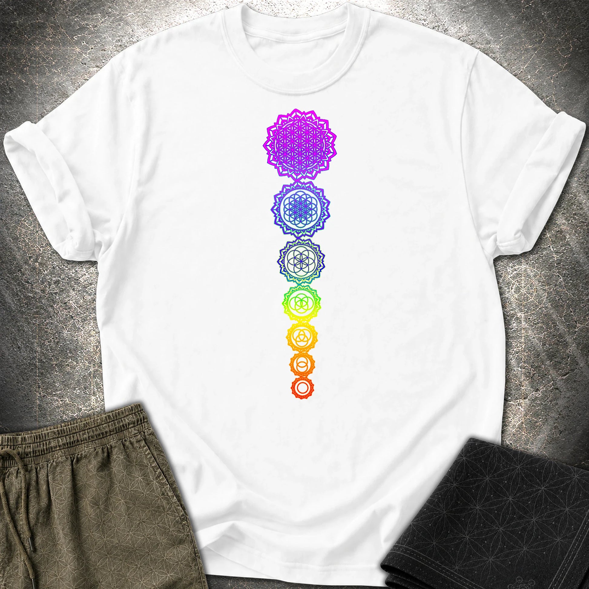 Flower Of Life Chakras T-Shirt - Flower Of Life Chakras T-Shirt - White