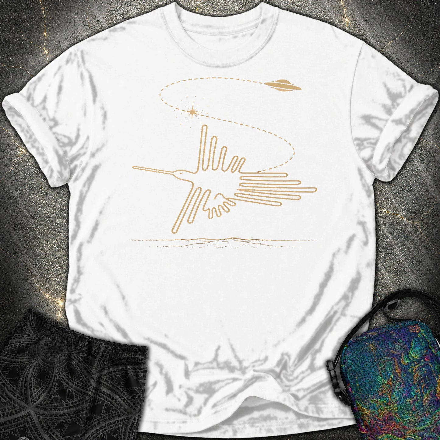 Geoglif Ptaka I Latający Spodek - Geoglif Ptaka I Latający Spodek Comfort T-Shirt - White