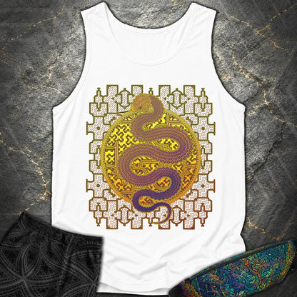 Shipibo Kene Cosmic Snake - Shipibo Kene Cosmic Snake Tank Top - White