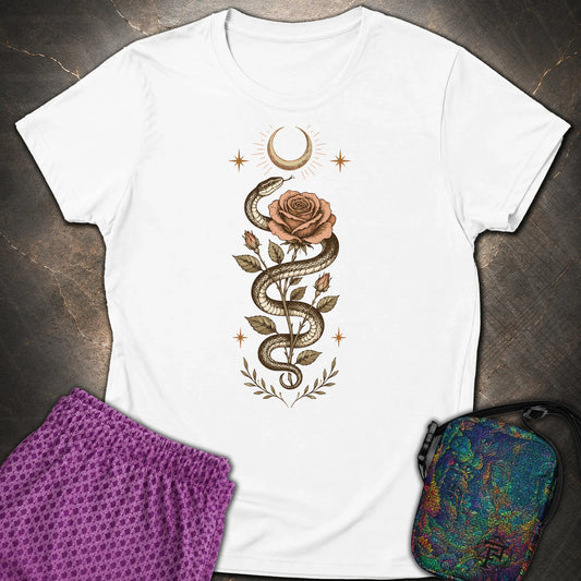 Snake Rose Moon - Snake Rose Moon Womens T-Shirt - White