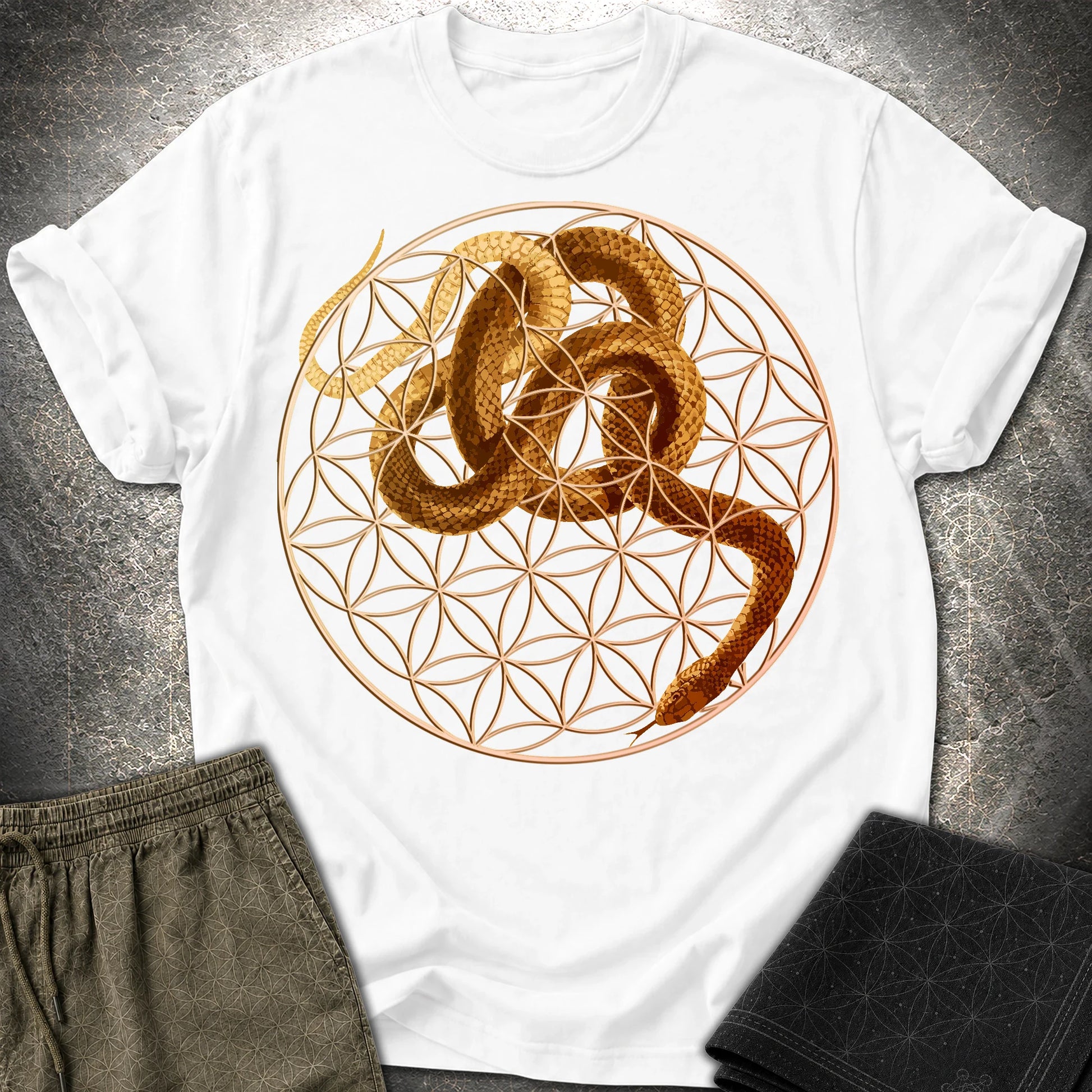 Flower Of Life Snake T-Shirt - Flower Of Life Snake T-Shirt - White