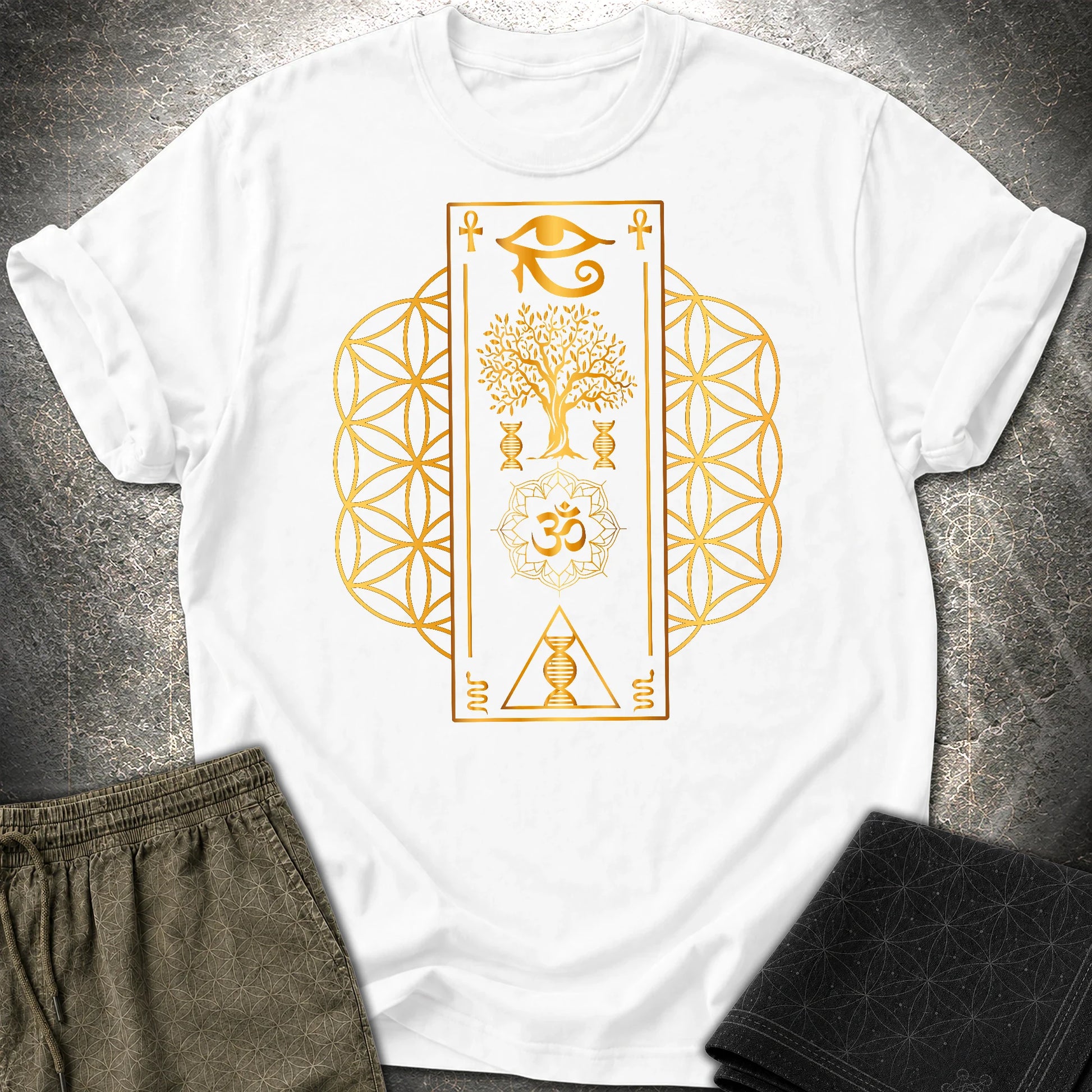 Flower Of Life Horus Egypt T-Shirt - Flower Of Life Horus Egypt T-Shirt - White