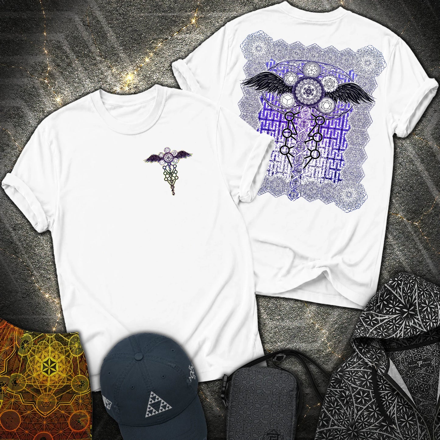 Winged Metatron DNA 2 Sided T-Shirt - Winged Metatron DNA 2 Sided T-Shirt - White