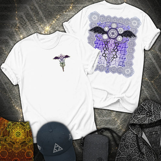 Winged Metatron DNA 2 Sided T-Shirt - Winged Metatron DNA 2 Sided T-Shirt - White