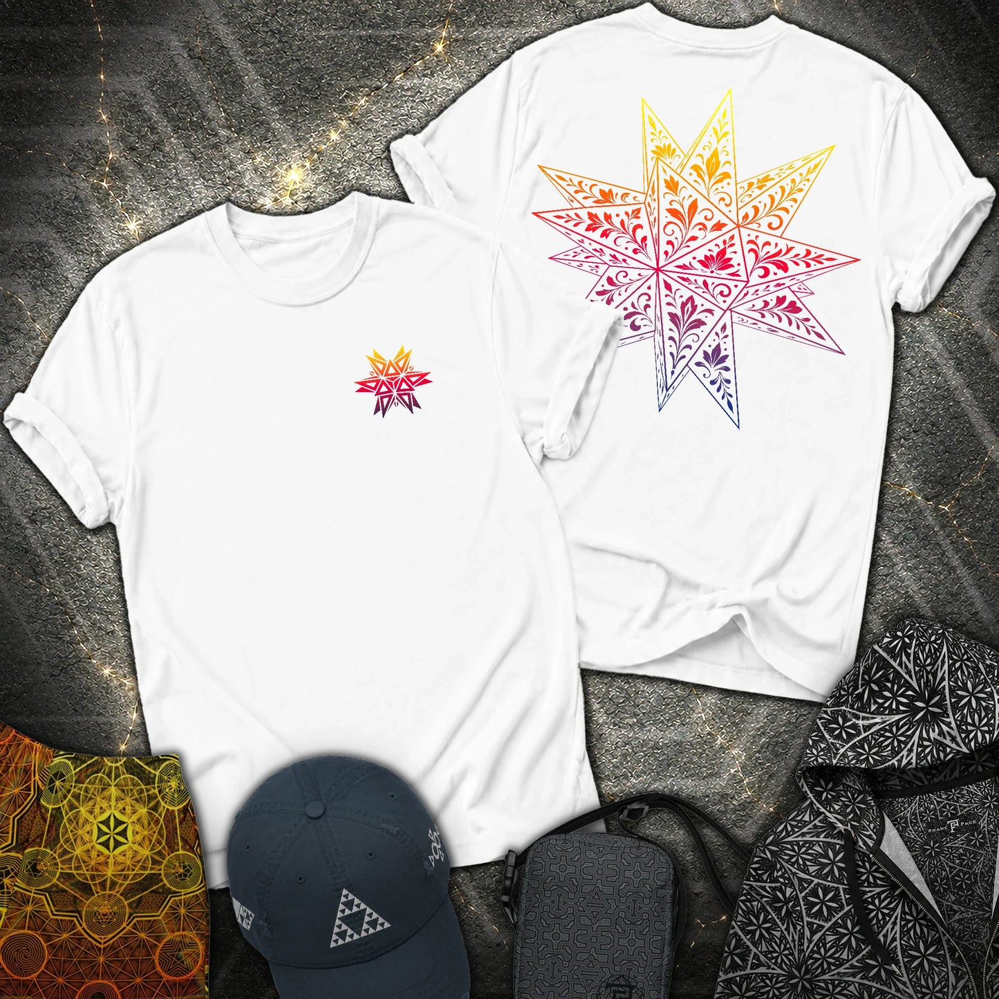 Colorful Stellated Dodecahedron 2 Sided T-Shirt - Colorful Stellated Dodecahedron 2 Sided T-Shirt - White