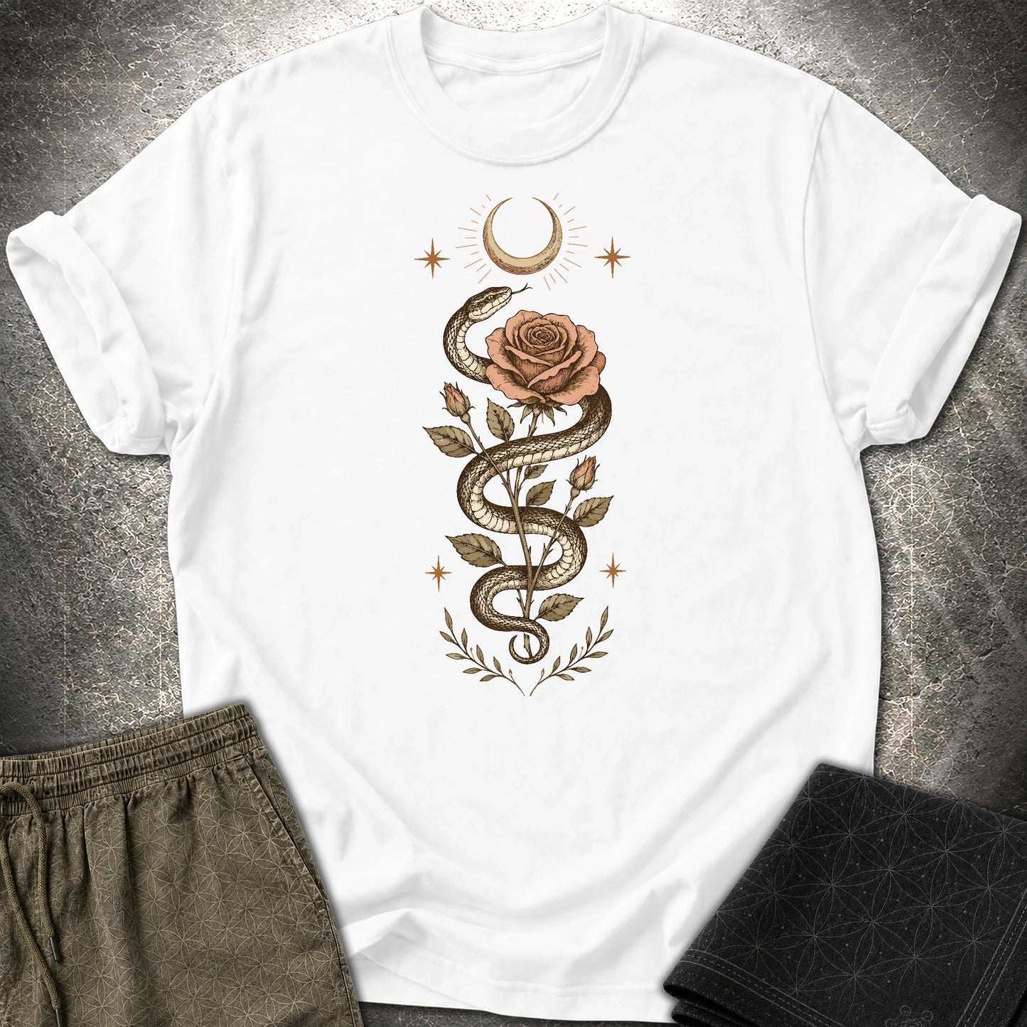 Snake Rose Moon - Snake Rose Moon T-Shirt - White