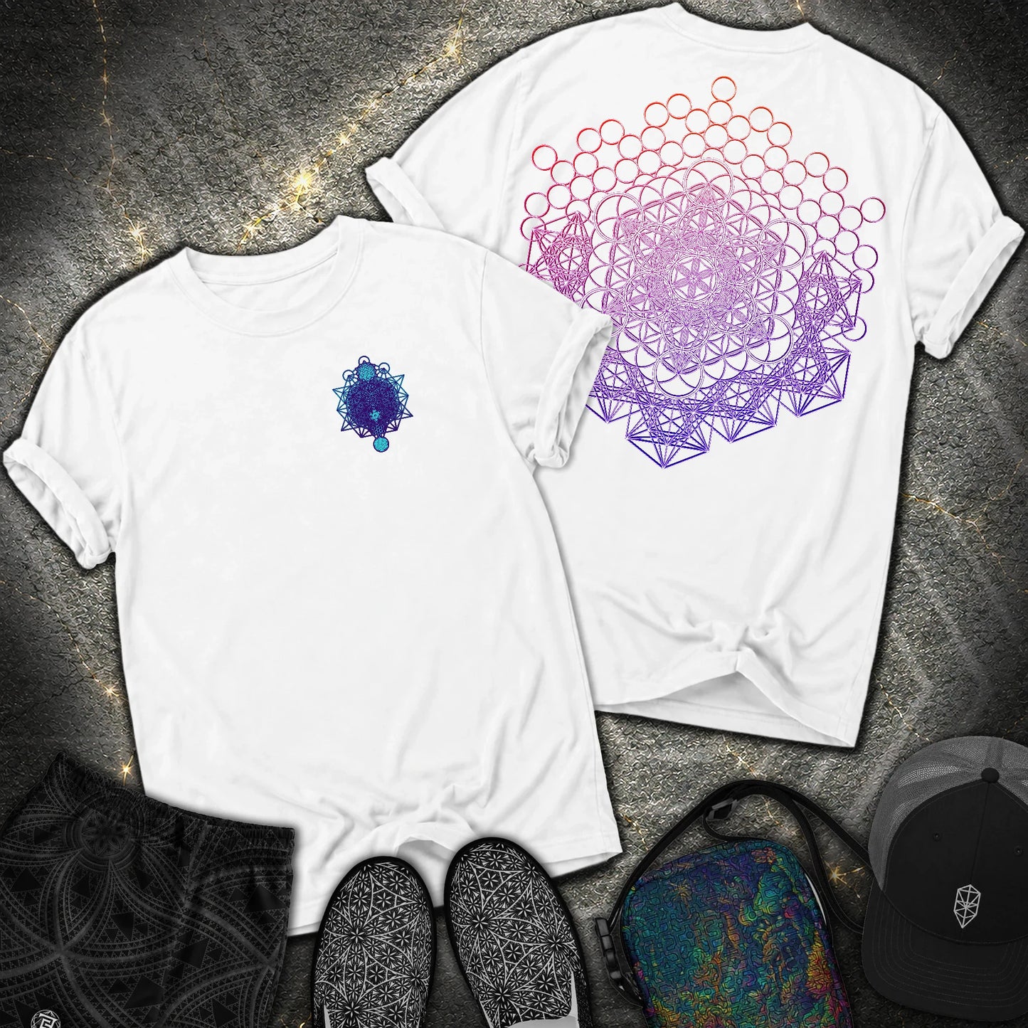 Metatron And Flower Connection Comfort 2 Sided T-Shirt - Metatron And Flower Connection Comfort 2 Sided T-Shirt - White