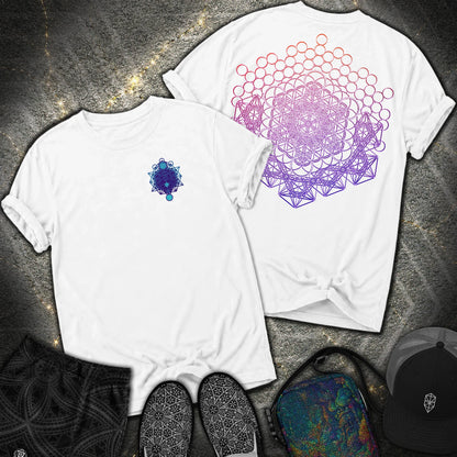 Metatron And Flower Connection Comfort 2 Sided T-Shirt - Metatron And Flower Connection Comfort 2 Sided T-Shirt - White