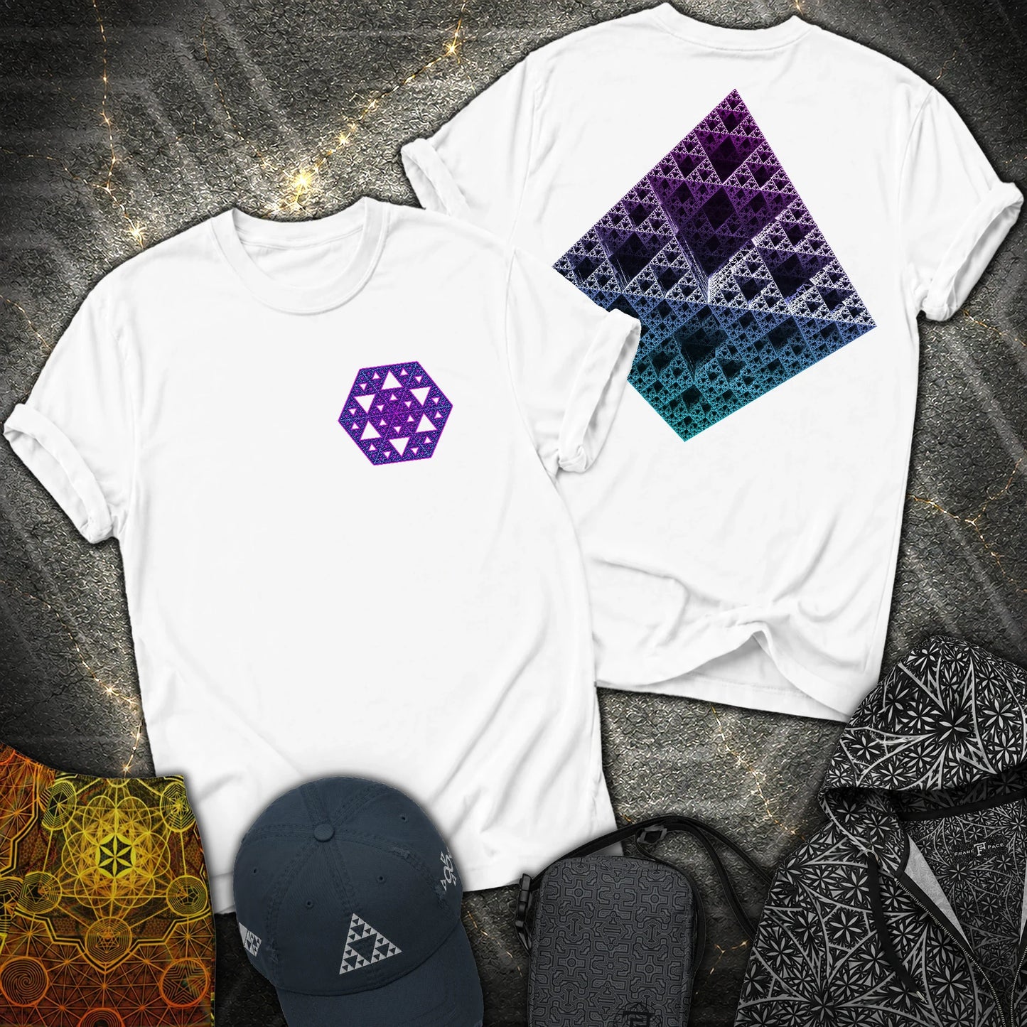 3D Sierpinski Fractal 2 Sided T-Shirt - 3D Sierpinski Fractal 2 Sided T-Shirt - White